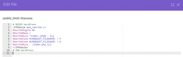 Kode default WordPress dalam file .htaccess