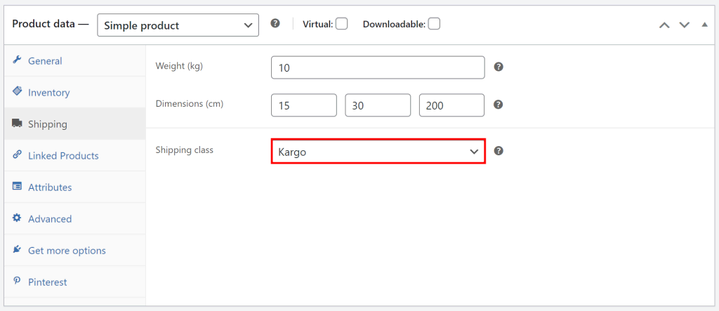 tampilan dropdown kelas pengiriman di woocommerce