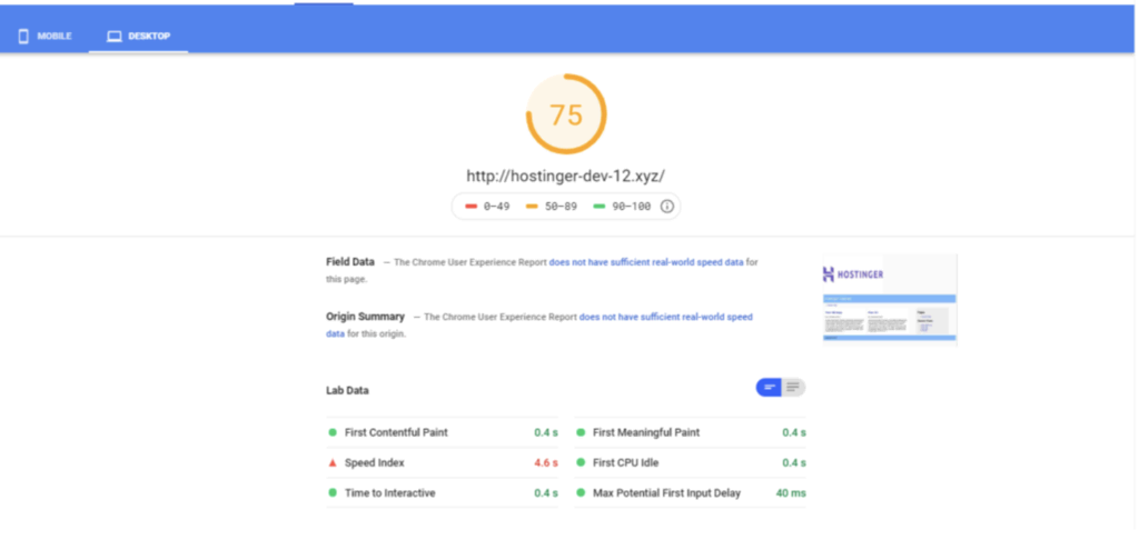 tampilan hasil google pagespeed insights skor buruk