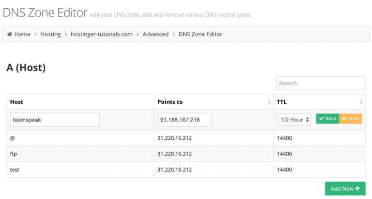 Menambahkan A record di server TeamSpeak 3