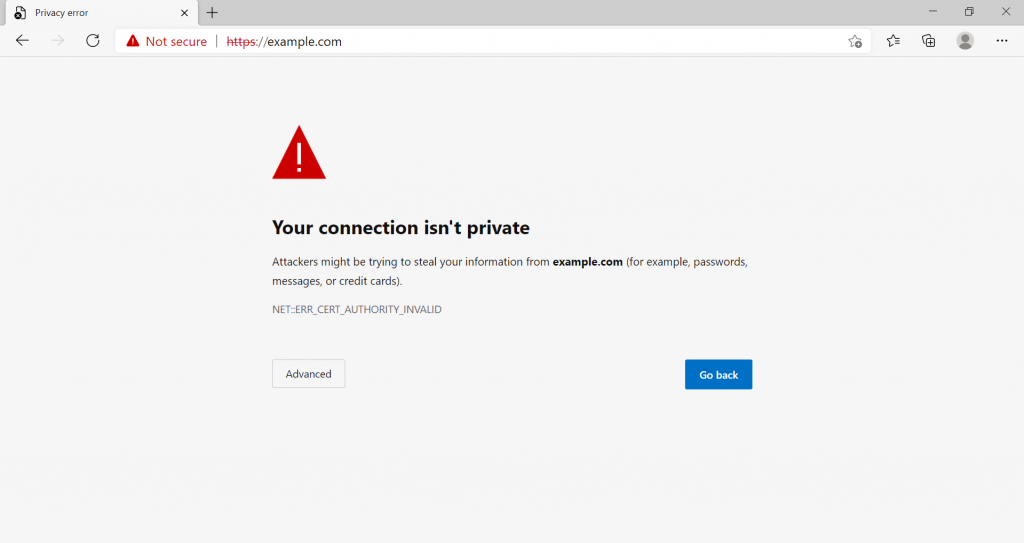 Tampilan Your connection isn’t private di Microsoft Edge