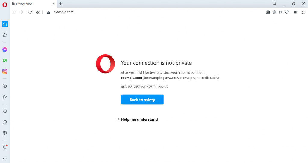 tampilan your connection is not private di opera