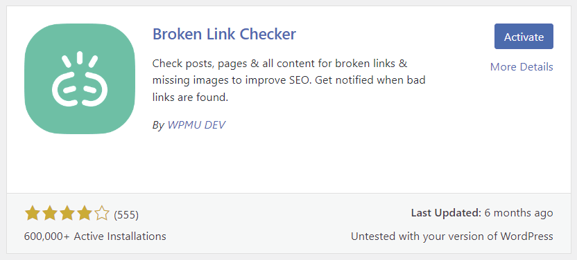 tampilan plugin broken link checker di direktori wordpress