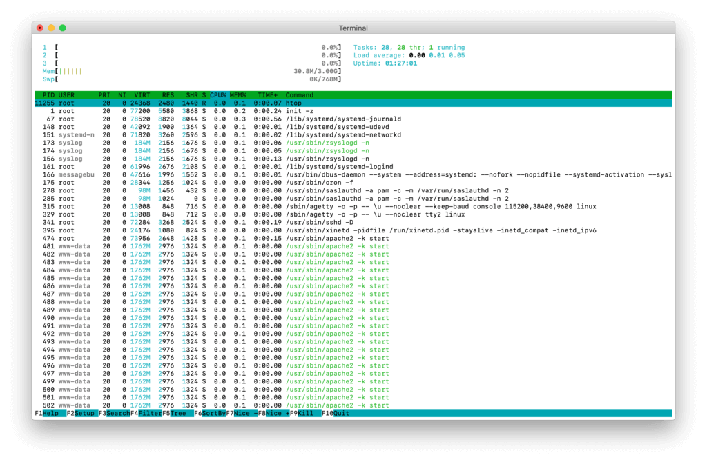 menggunakan htop sebagai contoh