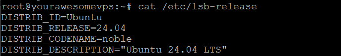 tampilan terminal menunjukkan cat command untuk cek versi ubuntu dari lsb release