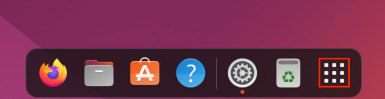 tampilan launcher ubuntu dengan ikon grid yang dipilih