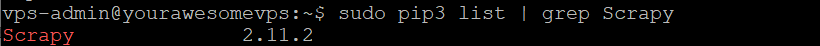 tampilan pip dengan grep command mencari package yang terinstal