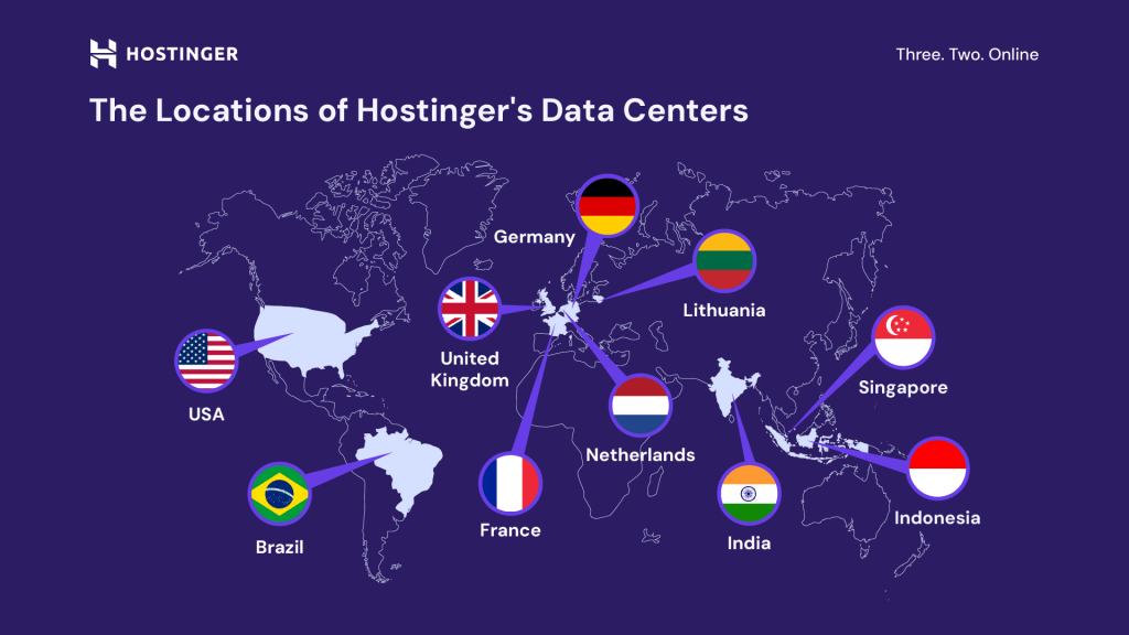 infografis yang menunjukkan berbagai lokasi pusat data hostinger