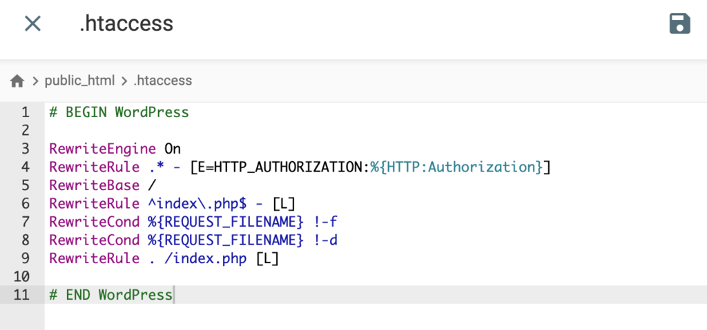 tampilan file htaccess wordpress di file manager hostinger