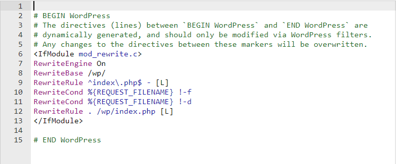 tampilan isi file htaccess di editor kode