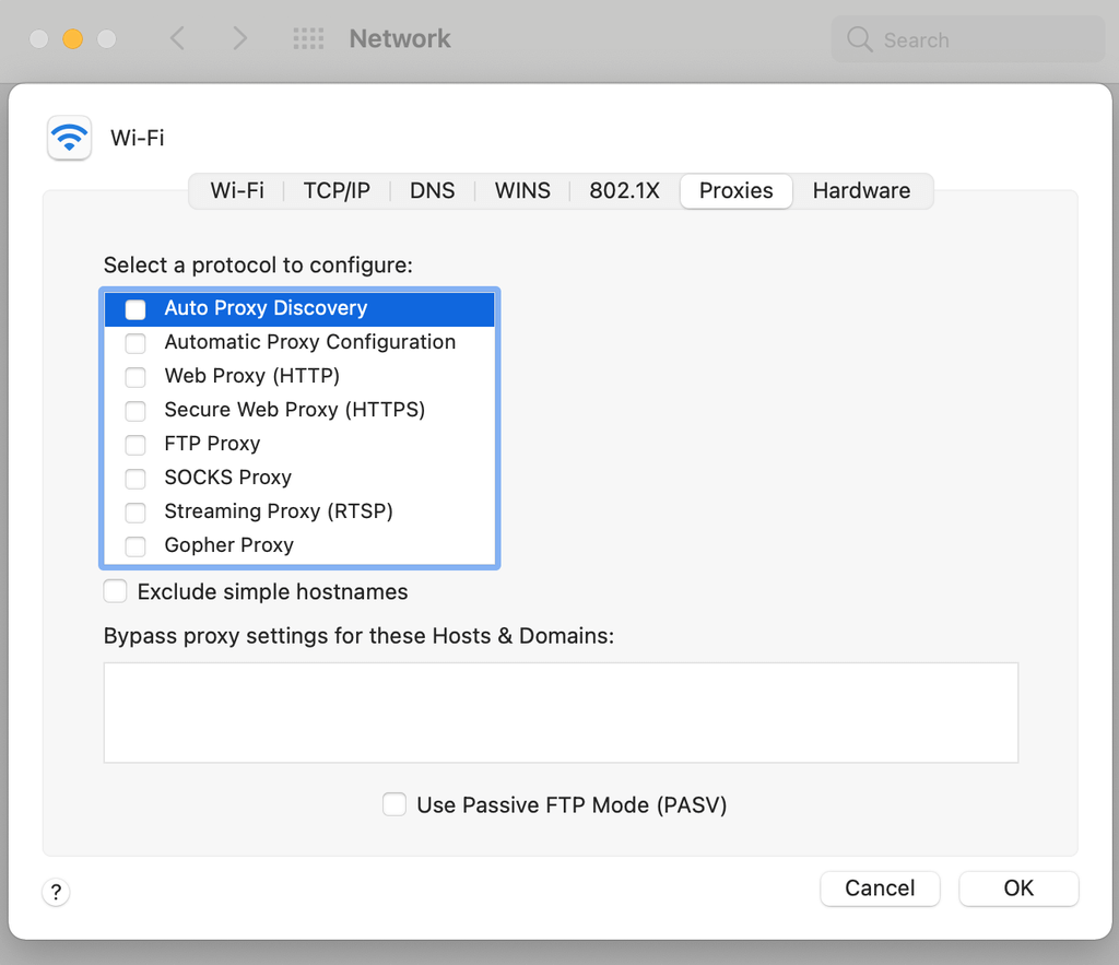 pengaturan proxy macos