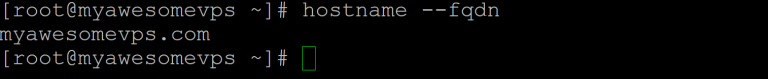 tampilan terminal linux menunjukkan fqdn server