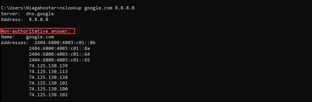 jawaban non-otoritatif nslookup