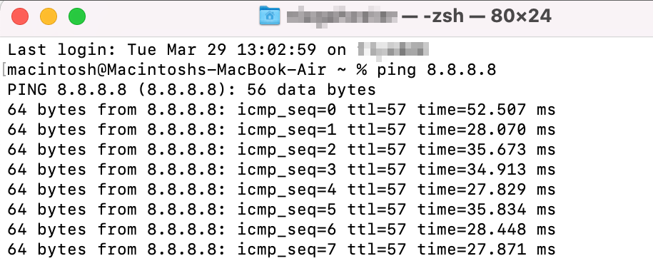 menjalankan command ping dengan terminal di mac os