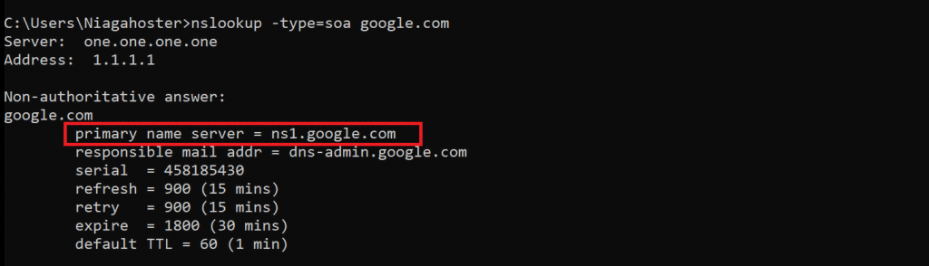perintah tipe soa nslookup