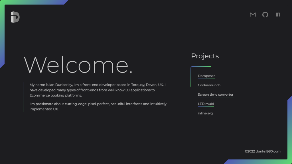 Portofolio web developer Ian Dunkerley