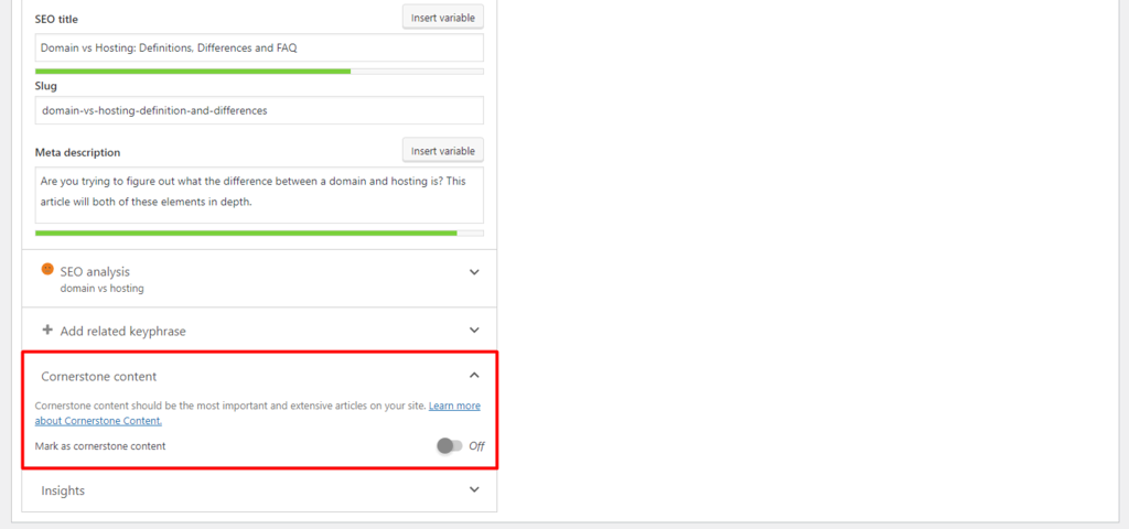 Cornerstone content pada Meta Box Yoast