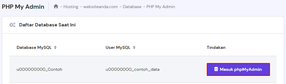 masuk phpmyadmin dari hpanel