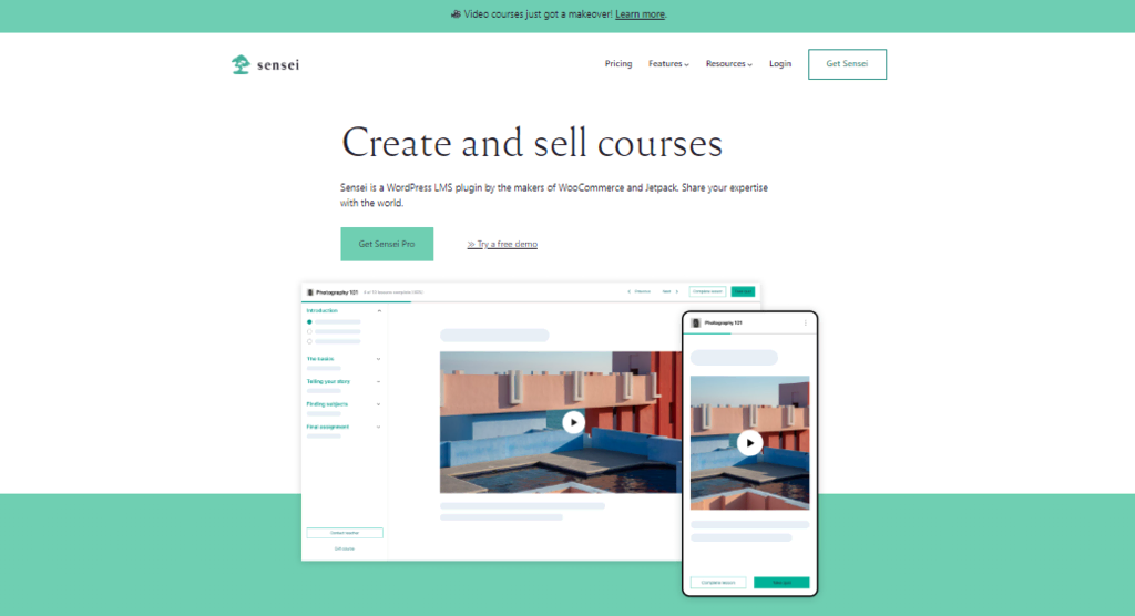 homepage website Sensei plugin LMS WordPress