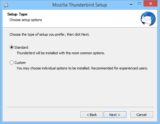 memilih jenis setup thunderbird