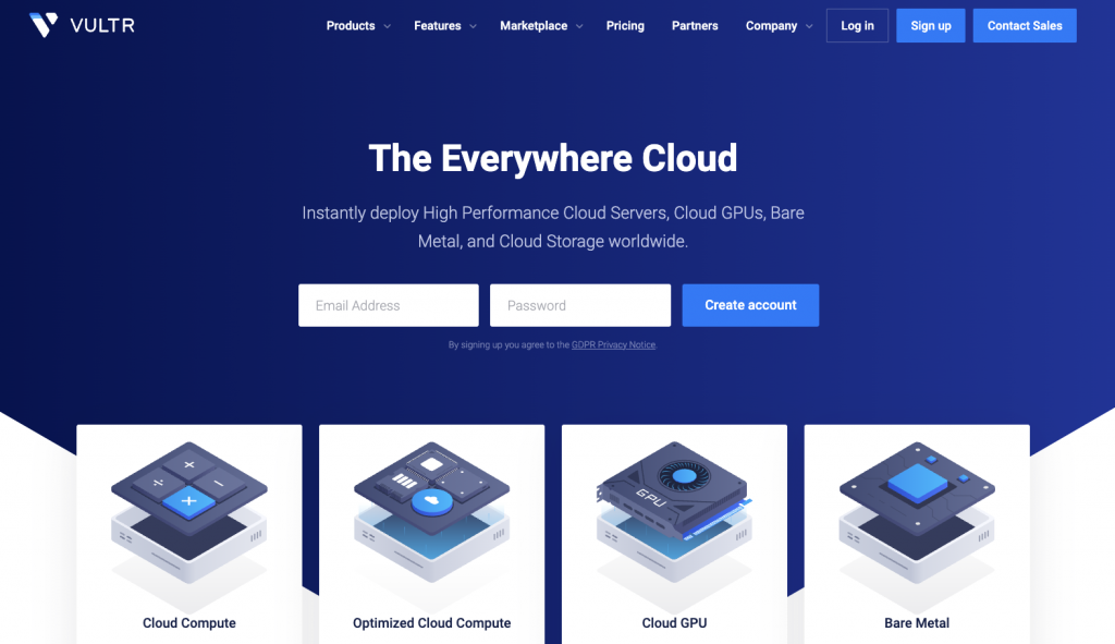 landing page cloud hosting Vultr