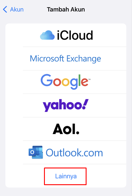 memilih opsi akun email lainnya
