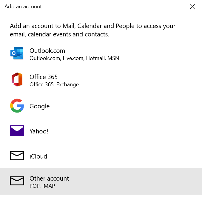 akun lain di aplikasi mail windows