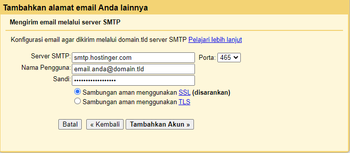 menambahkan detail smtp di gmail