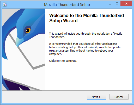 halaman setup awal thunderbird