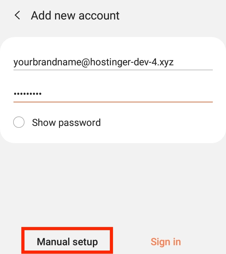 setup email manual di android