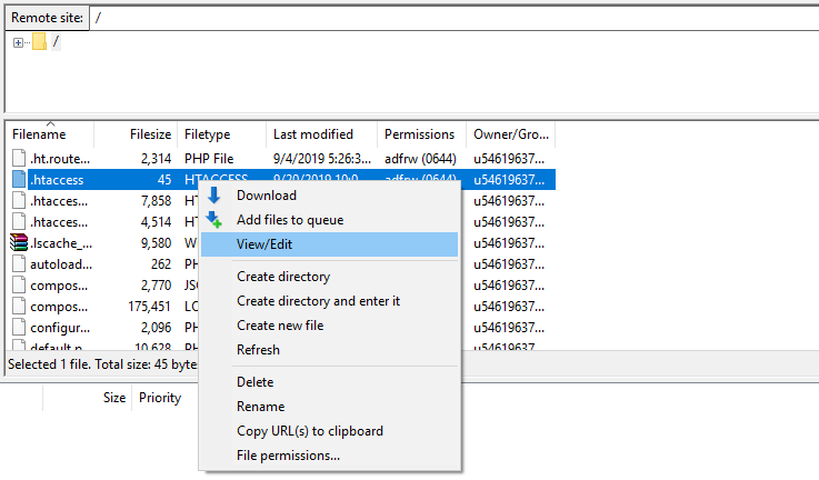 mengatur .htaccess timezone melalui filezilla