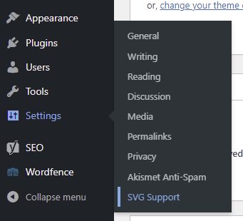 svg support di dashboard wp