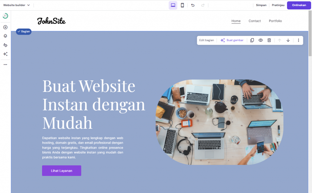 contoh website yang dihasilkan oleh hostinger builder