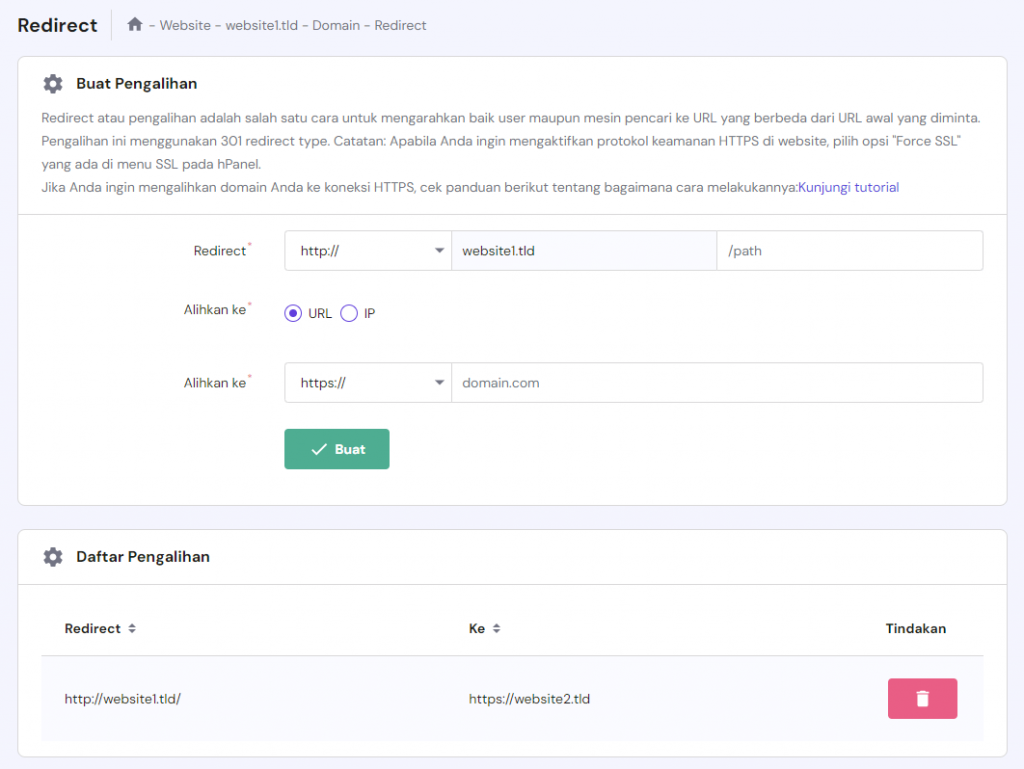 membuat redirect di hpanel