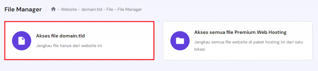 tampilan bagian file manager di hpanel dengan tombol akses file manager yang dipilih