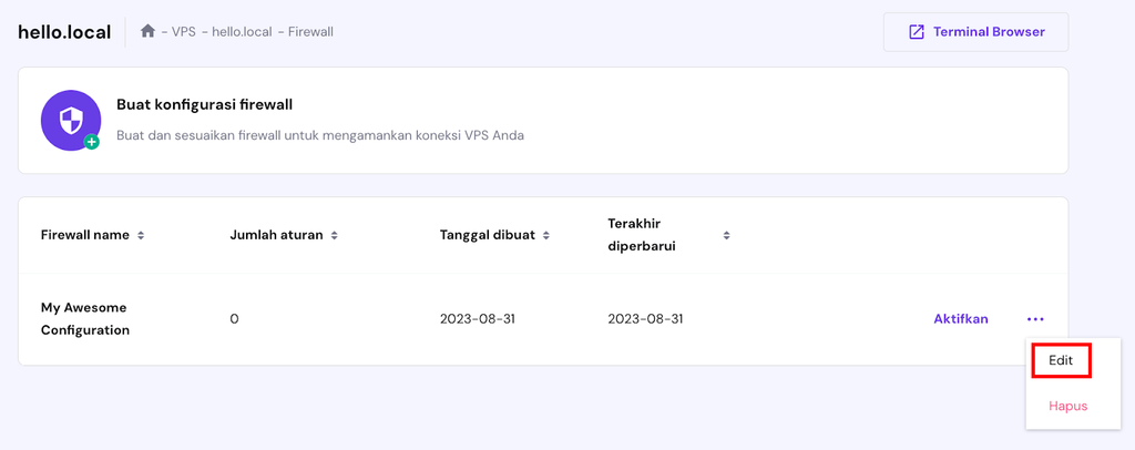 mengedit konfigurasi firewall vps di hpanel