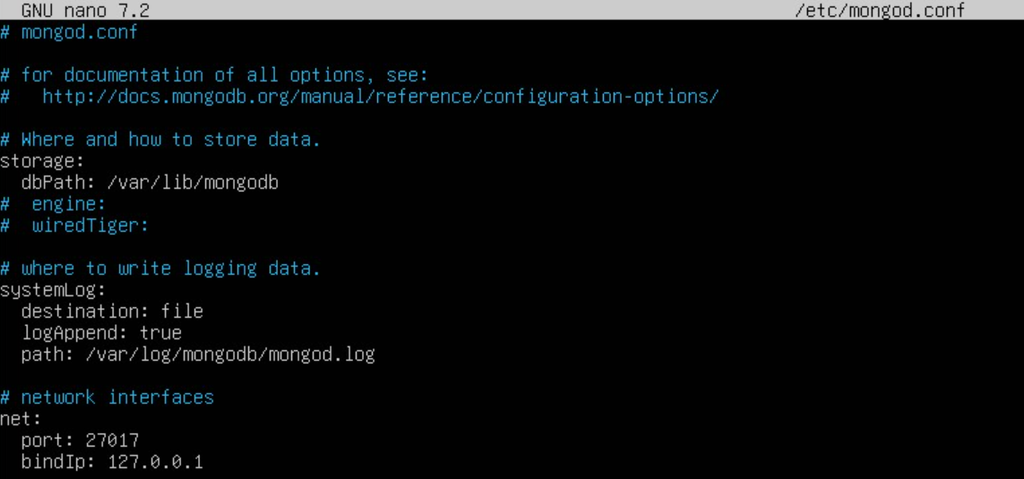 isi file mongod conf di nano