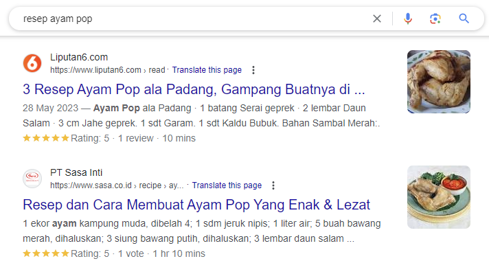 rich snippet resep ayam pop di google