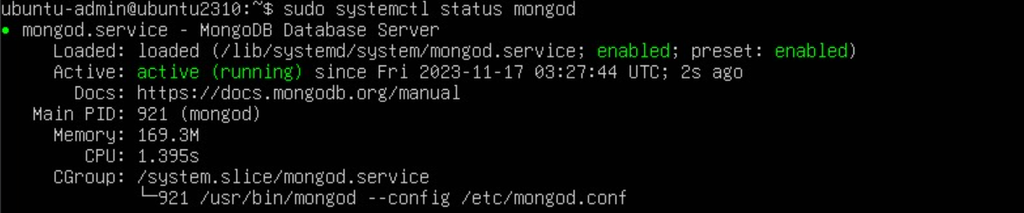 status layanan mongodb di terminal