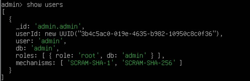 terminal mencantumkan user di database mongodb saat ini