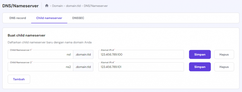 child nameserver di hpanel