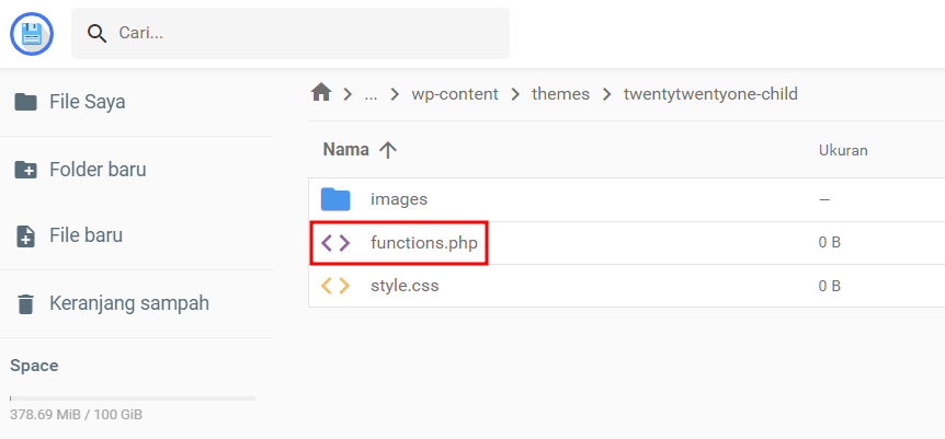 file functions php di folder tema file manager