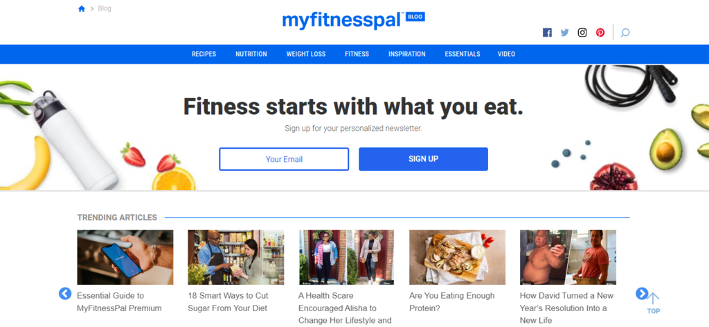 homepage myfitnesspal