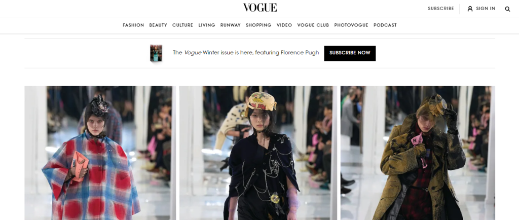 homepage vogue sebagai salah satu contoh situs web wordpress