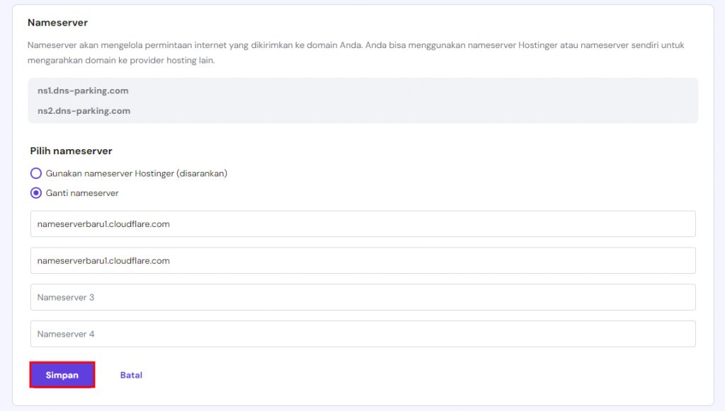 mengganti nameserver di hpanel