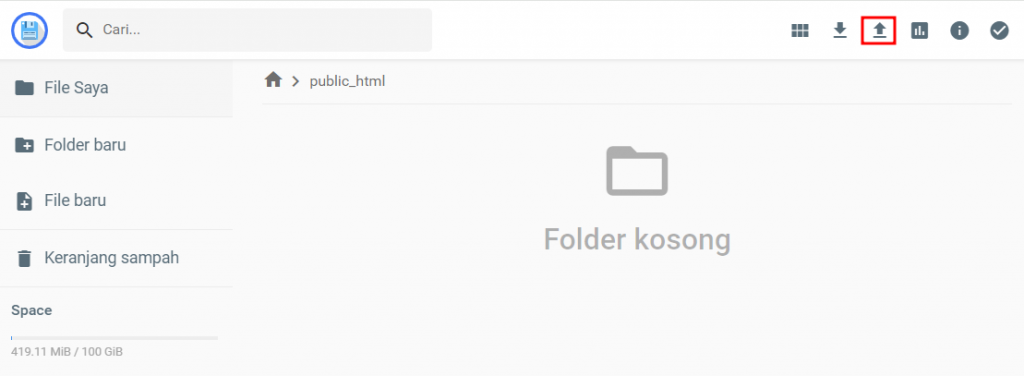 tombol upload file di file manager hostinger