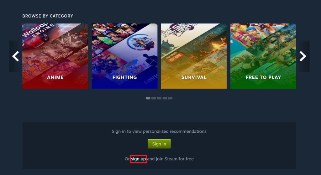 halaman pendaftaran akun steam