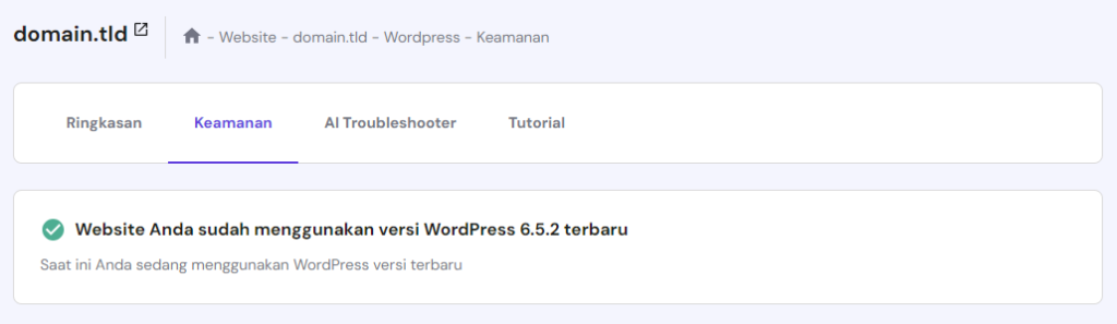 informasi versi wordpress terbaru di hpanel