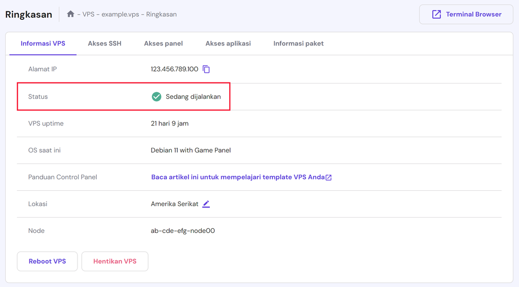 status vps sedang dijalankan di hpanel