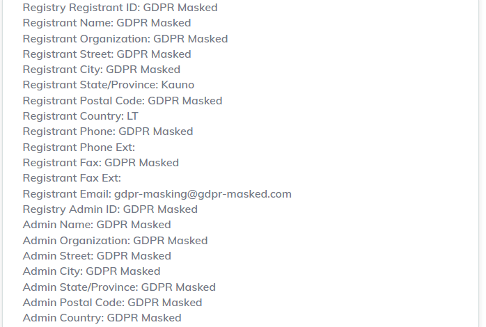 contoh domain yang dilindungi GDPR di tool whois Hostinger